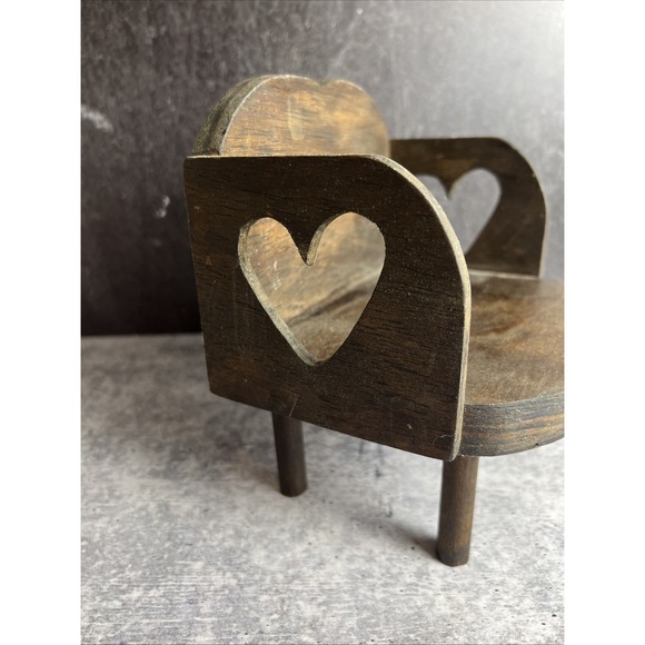 Handmade Wood Doll Chair Vintage With Hearts - Picture 7 of 9